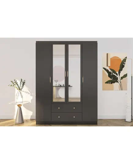 Lavinia Anthracite 4 Doors 2 Drawers Wardrobe 50 x 140 x 210 cm - Wholesale - Black - Sunroyal Concept TijaraHub