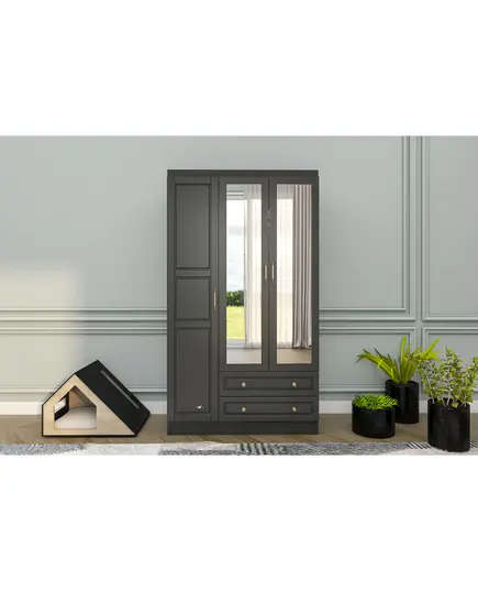 Bahar Anthracite 3 Doors 2 Drawers Wardrobe 50 x 105 x 210 cm - Wholesale - Black - Sunroyal Concept TijaraHub