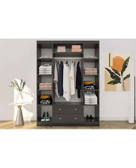 Lavinia Anthracite 4 Doors 2 Drawers Wardrobe 50 x 140 x 182 cm - Wholesale - Black - Sunroyal Concept TijaraHub