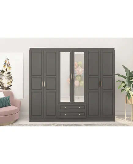 Bahar Anthracite 6 Doors 2 Drawers Wardrobe 50 x 210 x 182 cm - Wholesale - Black - Sunroyal Concept TijaraHub