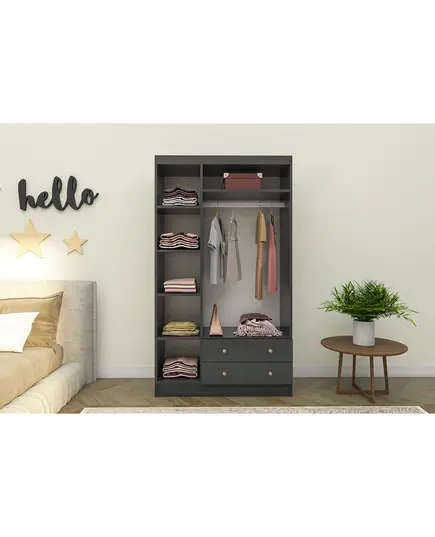 Lavinia Anthracite 3 Doors 2 Drawers Wardrobe 50 x 105 x 182 cm - Wholesale - Black - Sunroyal Concept TijaraHub