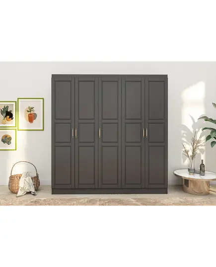 Bahar Anthracite 5 Doors Wardrobe 50 x 175 x 182 cm - Wholesale - Black - Sunroyal Concept TijaraHub