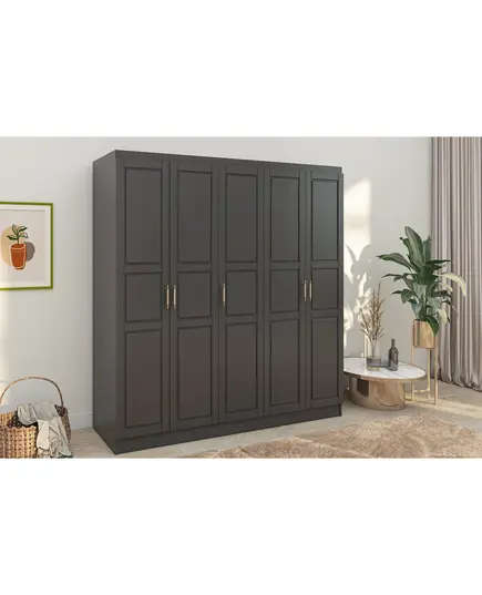 Bahar Anthracite 5 Doors Wardrobe 50 x 175 x 210 cm - Wholesale - Black - Sunroyal Concept TijaraHub