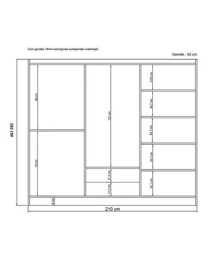 Bahar 6 Doors 2 Drawers Wardrobe 50 x 210 x 182 cm - Wholesale - White - Sunroyal Concept TijaraHub