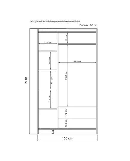 Nil 3 Doors 2 Drawers Wardrobe 50 x 105 x 182 cm - Wholesale - White - Sunroyal Concept TijaraHub