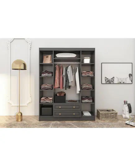 Bahar Anthracite 4 Doors 2 Drawers Wardrobe 50 x 140 x 182 cm - Wholesale - Black - Sunroyal Concept