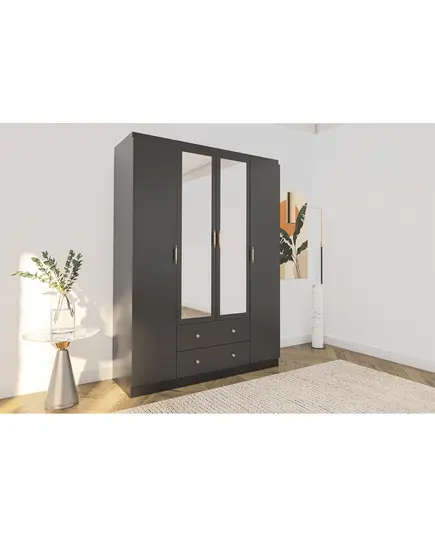 Lavinia Anthracite 4 Doors 2 Drawers Wardrobe 50 x 140 x 182 cm - Wholesale - Black - Sunroyal Concept TijaraHub