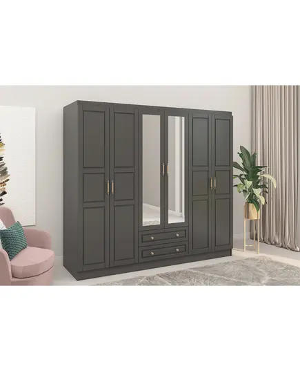 Bahar Anthracite 6 Doors 2 Drawers Wardrobe 50 x 210 x 182 cm - Wholesale - Black - Sunroyal Concept
TijaraHub