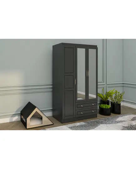 Bahar Anthracite 3 Doors 2 Drawers Wardrobe 50 x 105 x 210 cm - Wholesale - Black - Sunroyal Concept TijaraHub