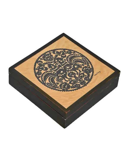 Wood and Leather Handmade Tea Box 25 x 25 x 7 cm - Buy in Bulk - Nehal Samy - Tijarahub