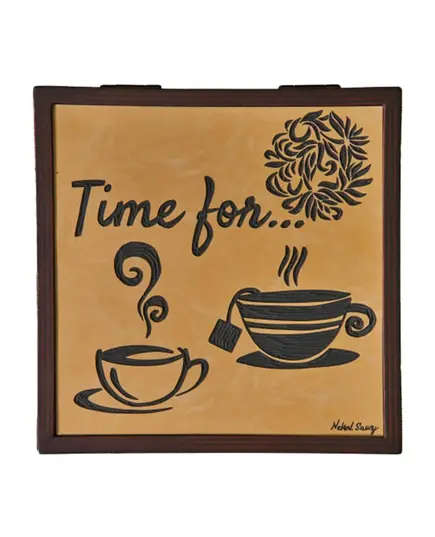 علبة شاي هاند ميد من الخشب والجلد مقاس 25 × 25 × 7 سم - بالجملة - Nehal Samy - تجارة هب