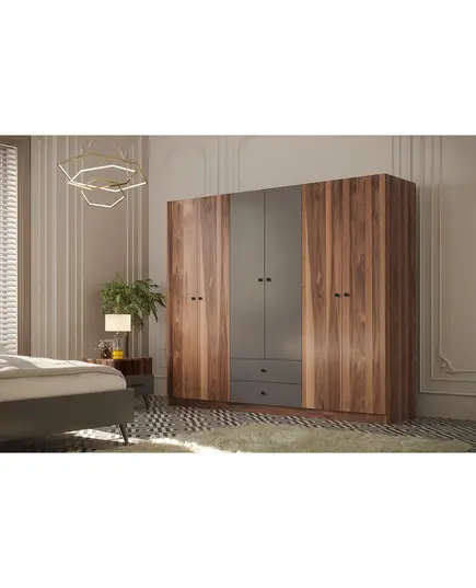 Royal 6 Doors Wardrobe 45 x 180 x 180 cm - Wholesale - Walnut - Sunroyal Concept TijaraHub