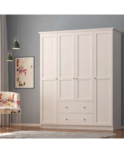 Zenio Side 4 Door 2 Drawer White Wardrobe – Bulk – Turkish Furniture – Zenio Mobilya. TijaraHub!