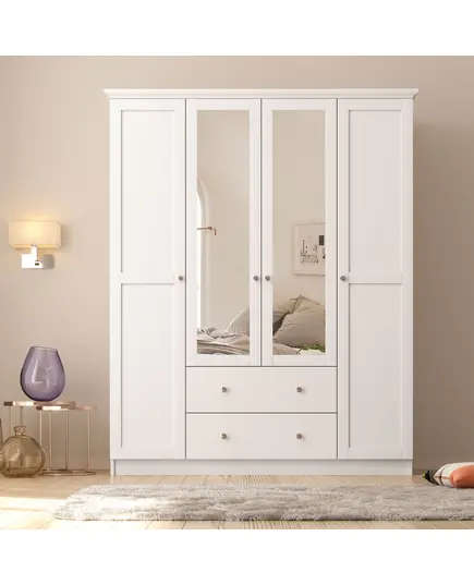 Zenio Side 4 Door 2 Drawer Mirrored White Wardrobe – Bulk – Turkish Furniture – Zenio Mobilya. TijaraHub!