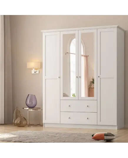 Zenio Side 4 Door 2 Drawer Mirrored White Wardrobe – Bulk – Turkish Furniture – Zenio Mobilya. TijaraHub!