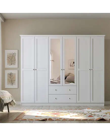 Zenio Side 6 Door 2 Drawer Mirrored White Wardrobe – Bulk – Turkish Furniture – Zenio Mobilya. TijaraHub!