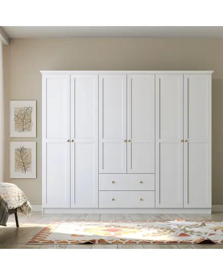 Zenio Side 6 Door 2 Drawer White Wardrobe – Bulk – Turkish Furniture – Zenio Mobilya. TijaraHub!