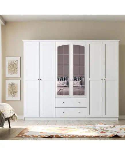 Zenio Side Rose 6 Door 2 Drawer Mirrored White Wardrobe – Bulk – Turkish Furniture – Zenio Mobilya. tIJARAhUB!