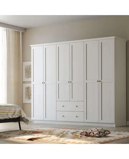 Zenio Side 6 Door 2 Drawer White Wardrobe – Bulk – Turkish Furniture – Zenio Mobilya. TijaraHub!