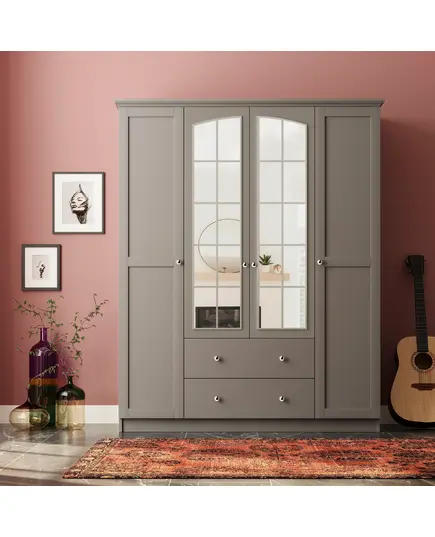 Zenio Side Rose 4 Door 2 Drawer Mirrored Anthracite Wardrobe – Bulk – Turkish Furniture – Zenio Mobilya. TijaraHub!