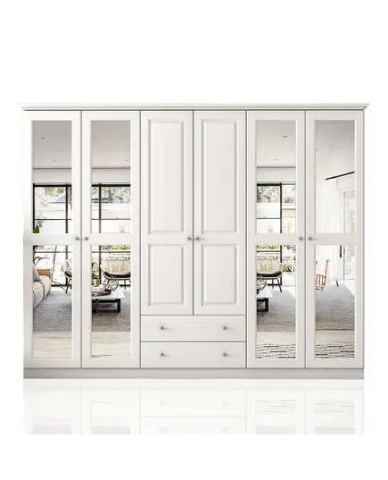 Zenio Myra White 6 Door 2 Drawer Wardrobe – Bulk – Turkish Furniture – Zenio Mobilya. TijaraHub!