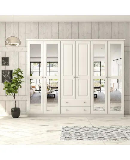 Zenio Myra White 6 Door 2 Drawer Wardrobe – Bulk – Turkish Furniture – Zenio Mobilya. TijaraHub!