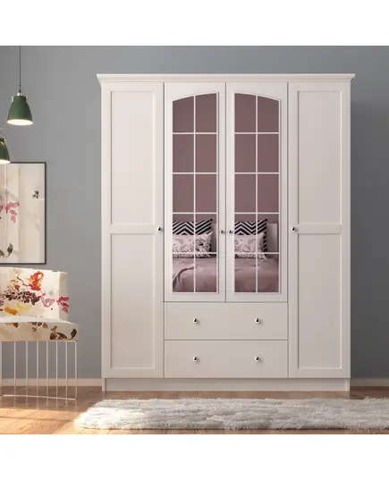 Zenio Side Rose 4 Door 2 Drawer Mirrored White Wardrobe – Bulk – Turkish Furniture – Zenio Mobilya. tIJARAhUB!