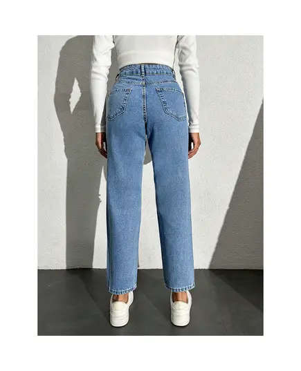 Mom Denim Trousers With Destroyed On Knees - Wholesale - Mid İndigo - DEMA TijaraHub