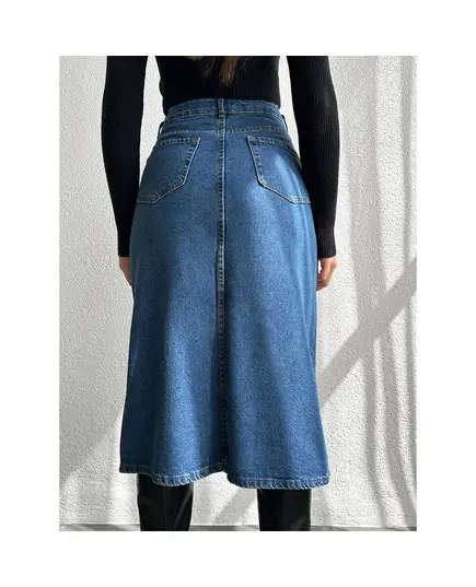 Long Denim Skirt With Front Pocket - Wholesale - Dark Indigo - DEMA TijaraHub