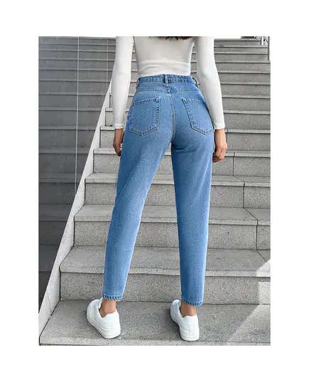 Mom Denim Trousers With Classic Front Pocket - Wholesale - Light Indigo - DEMA TijaraHub
