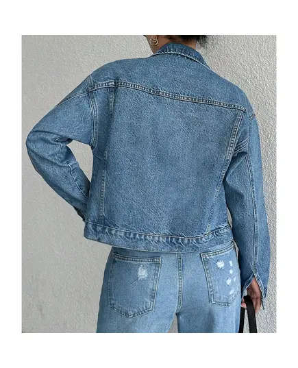 Denim Jacket With Front Button And Pocket - Wholesale - Mid İndigo - DEMA TijaraHub