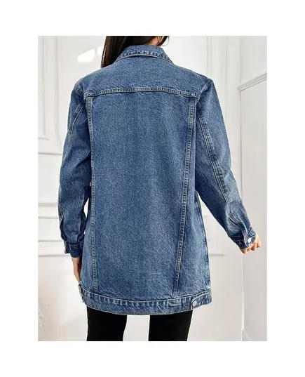 Long Denim Jacket With Front Button And Pocket - Wholesale - Mid İndigo - DEMA TijaraHub