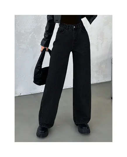 Palazzo Denim Trousers With Classic Front Pocket - Wholesale - Black - DEMA TijaraHub