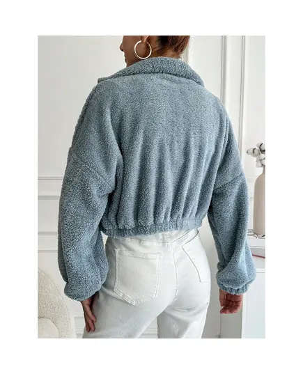 Crop Knitting Wellsoft Jacket With Front Button And Pocket - Wholesale - Blue - DEMA TijaraHub