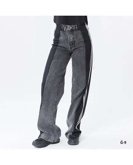 بنطال جينز Boyfriend قطن رمادي و أسود - B2B - أزياء نسائية - Noventa تجارة هب