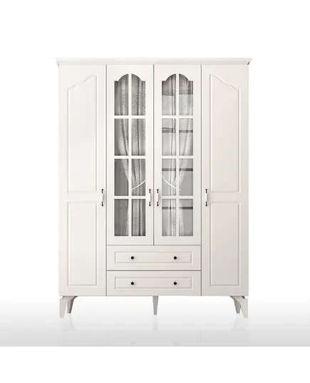 Zenio Assos Plus 4 Door 2 Drawer Glass High Leg Wardrobe White – Bulk – Turkish Furniture – Zenio Mobilya. TijaraHub!