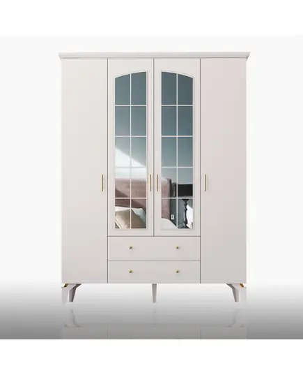 Zenio Rose 3 Door 2 Drawer Glass High Leg Wardrobe White – Bulk – Turkish Furniture – Zenio Mobilya. TijaraHub!