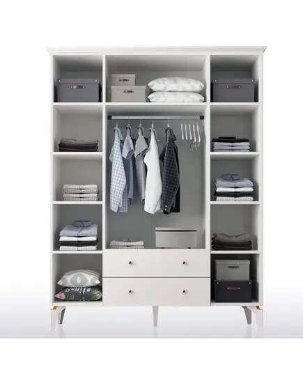 Zenio Side Plus 4 Door 2 Drawer Glass High Leg Wardrobe White – Bulk – Turkish Furniture – Zenio Mobilya. TijaraHub!