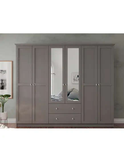 Zenio Side 6 Door 2 Drawer Mirrored Wardrobe Anthracite – Bulk – Turkish Furniture – Zenio Mobilya. TijaraHub!