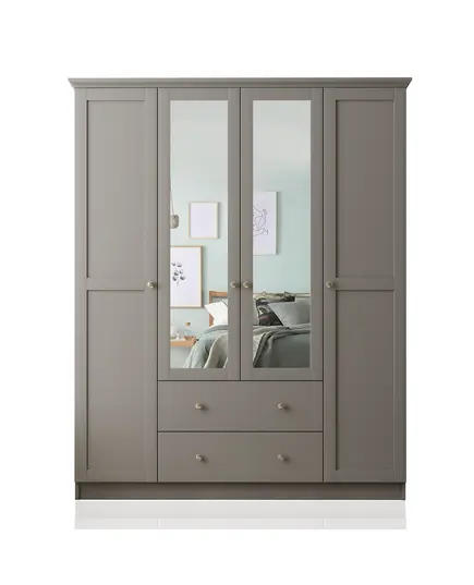 Zenio Side 4 Door 2 Drawer Mirrored Wardrobe Anthracite – Bulk – Turkish Furniture – Zenio Mobilya. TijaraHub!