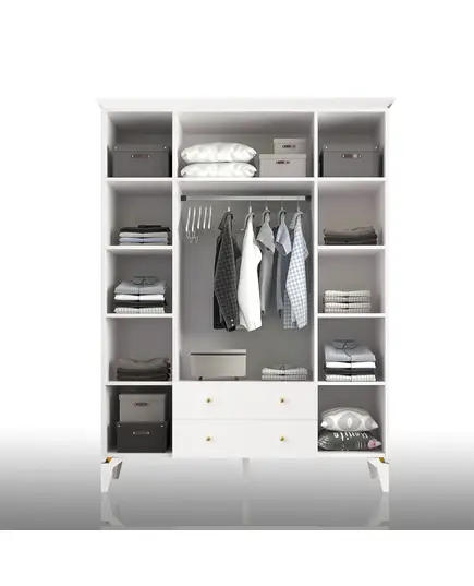 Zenio Rose 3 Door 2 Drawer Glass High Leg Wardrobe White – Bulk – Turkish Furniture – Zenio Mobilya. TijaraHub!