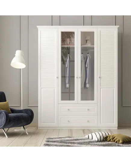 Zenio Visione 4 Door 2 Drawer Glass Wardrobe Anthracite – Bulk – Turkish Furniture – Zenio Mobilya. TijaraHub!