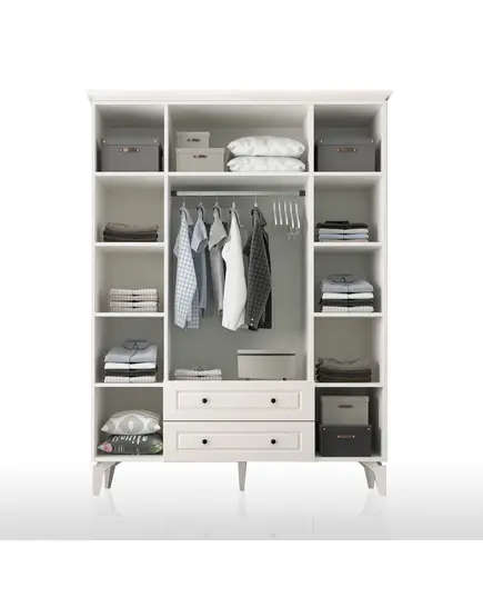 Zenio Assos Plus 4 Door 2 Drawer Glass High Leg Wardrobe White – Bulk – Turkish Furniture – Zenio Mobilya. TijaraHub!