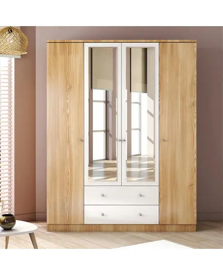 Zenio Sapphire Oak 4 Door 2 Drawer Mirrored Wardrobe – Bulk – Turkish Furniture – Zenio Mobilya. TijaraHub!