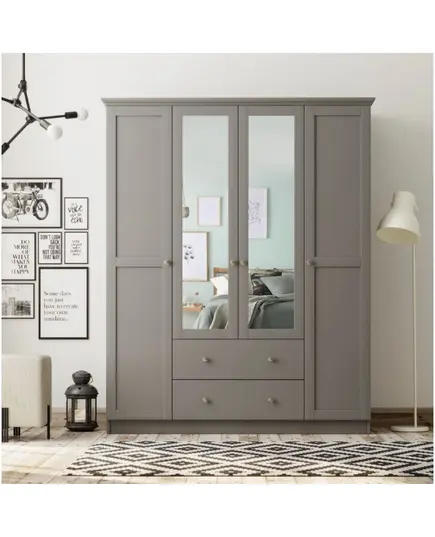 Zenio Side 4 Door 2 Drawer Mirrored Wardrobe Anthracite – Bulk – Turkish Furniture – Zenio Mobilya. TijaraHub!