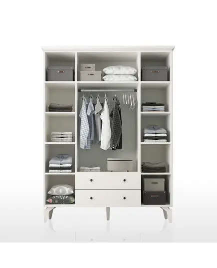 Zenio Patara Plus 4 Door 2 Drawer Glass High Leg Wardrobe White – Bulk – Turkish Furniture – Zenio Mobilya. TijaraHub!