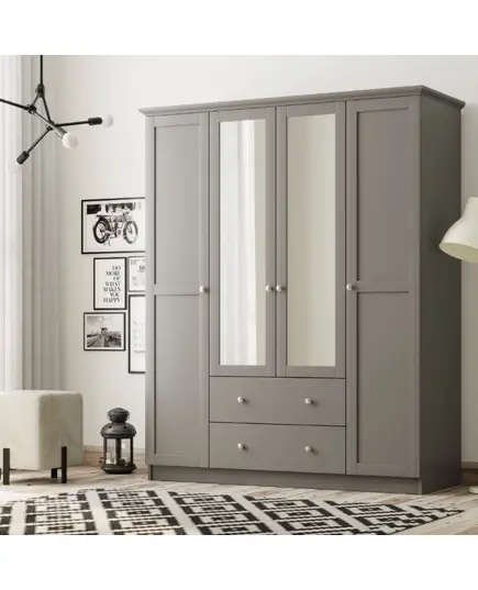 Zenio Side 4 Door 2 Drawer Mirrored Wardrobe Anthracite – Bulk – Turkish Furniture – Zenio Mobilya. TijaraHub!