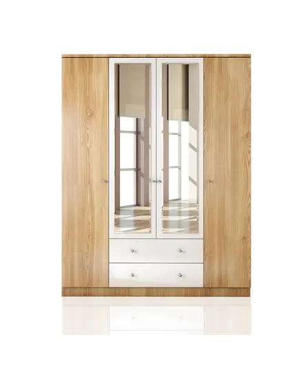 Zenio Sapphire Oak 4 Door 2 Drawer Mirrored Wardrobe – Bulk – Turkish Furniture – Zenio Mobilya. TijaraHub!