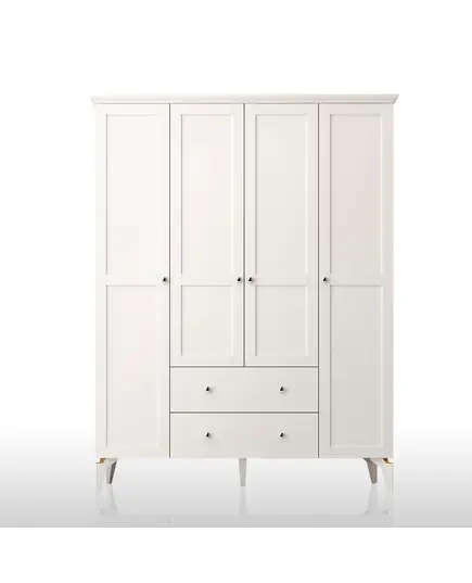 Zenio Side Plus 4 Door 2 Drawer Glass High Leg Wardrobe White – Bulk – Turkish Furniture – Zenio Mobilya. TijaraHub!