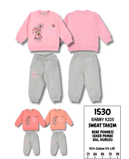 Girl's Sweat Bear Printed Set Multicolored- Wholesale - Kids Clothing - Barmy Kids TijaraHub